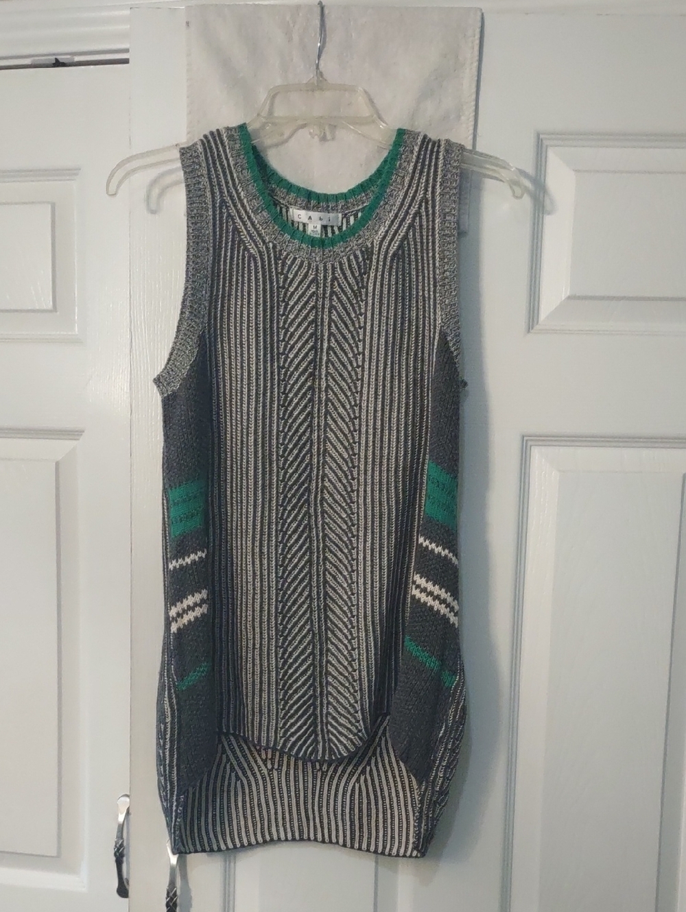 cabi striped Knit Tank Top in Gray and Green